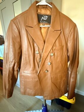 Women's Double-Breasted Tan Leather Blazer by